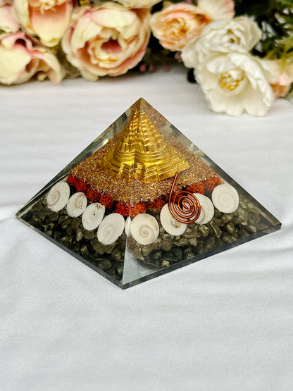 Laxmi & Vishnu with Pyrite Pyramid - Abhimantrit