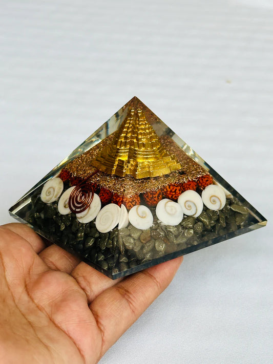Laxmi & Vishnu with Pyrite Pyramid - Abhimantrit